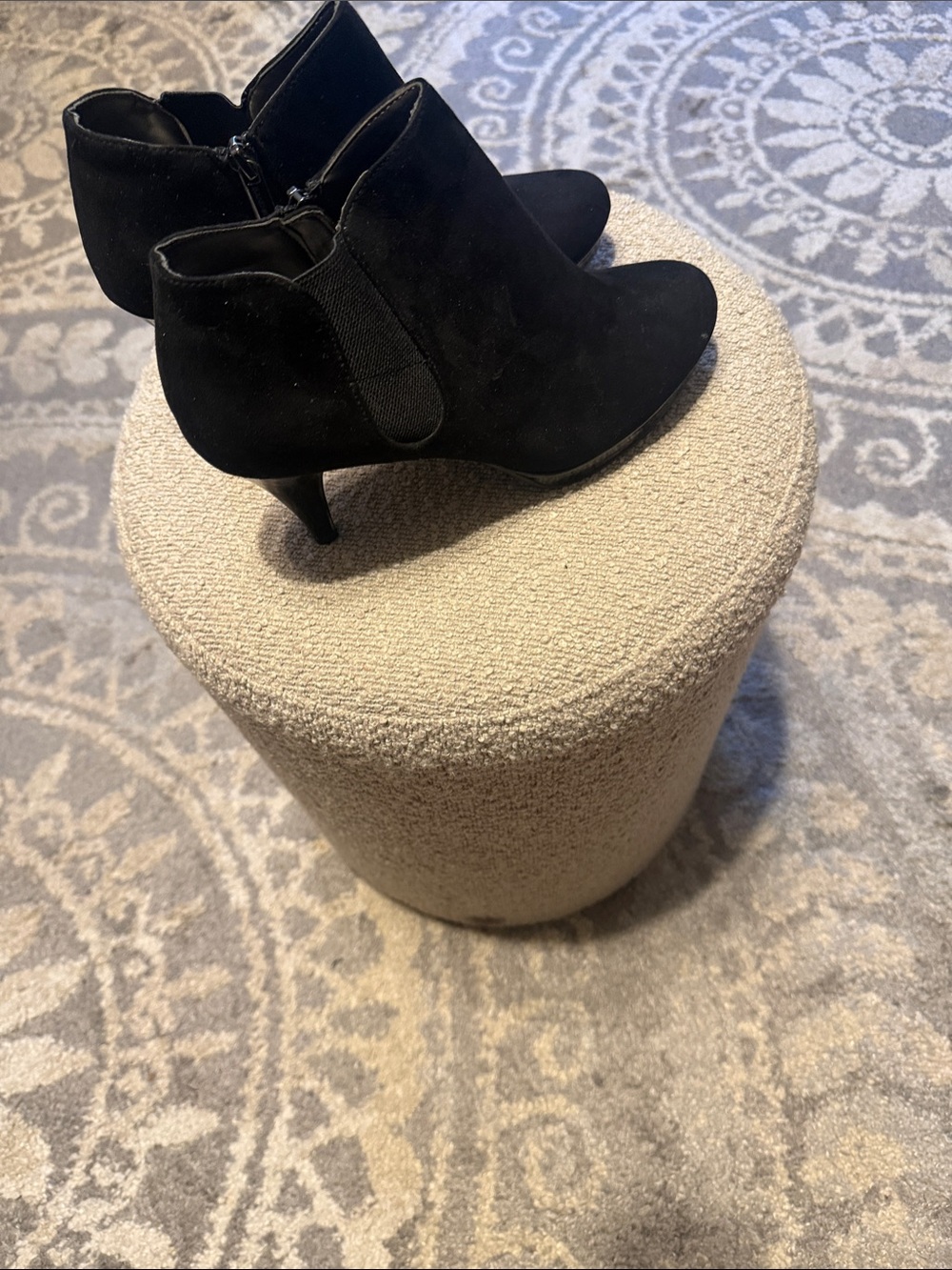Bandolino Black Suede Ankle Booties with Kitten Heel